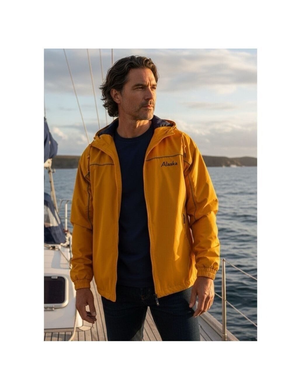 Cheneral Sailing Boating Hiking Hooded Reversible Rain Jacket Men's Small